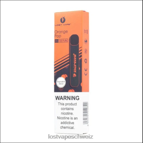 Lost Vape review Schweiz - 4N6HD523 Lost Vape Mana Stick Einweg | 300 Züge | 1,2 ml Orangenpop 5 %